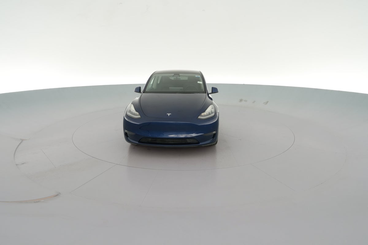 2021 Tesla Model Y Long Range All-Wheel Drive in Deep Blue Metallic — 360° view 1